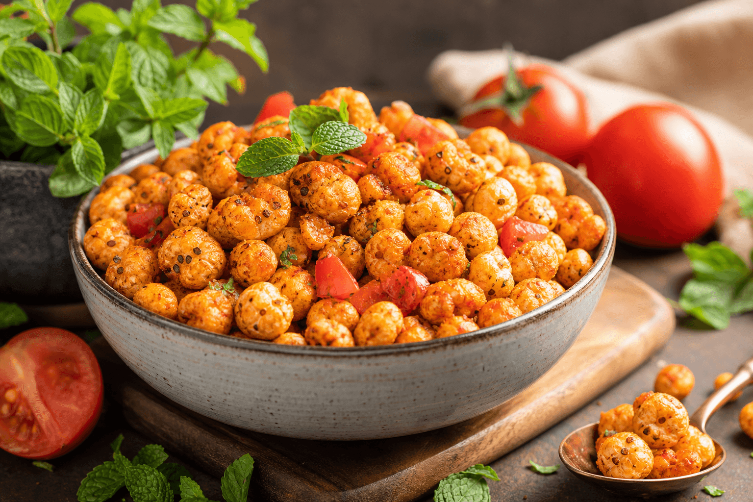 Tomato Makhana served in a bowl — ready to snack